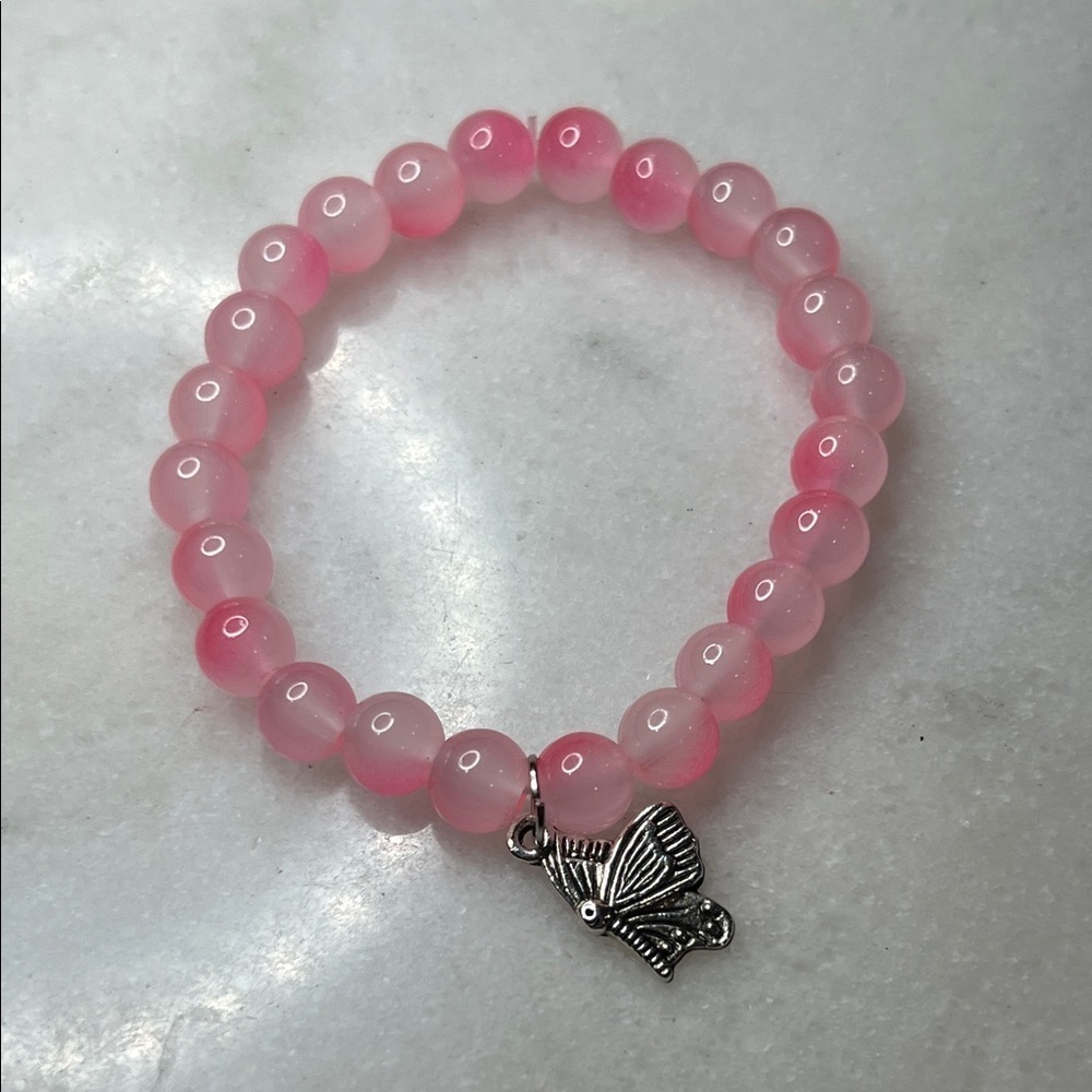 Pink Beaded Bracelet with Butterfly Charm - Picture 6 of 8